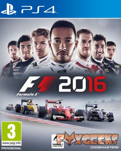 Capa do jogo PS4 F1 2016 com pilotos e carros de Fórmula 1