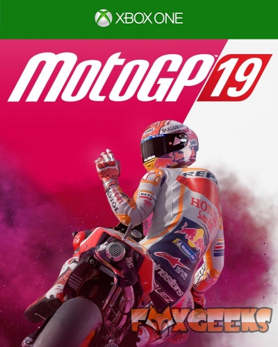Capa do jogo MotoGP 19 para Xbox One com motociclista em destaque