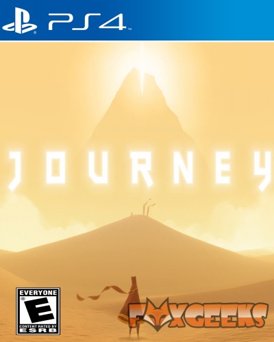 Capa do jogo PS4 JOURNEY com figura humana em deserto e montanha ao fundo