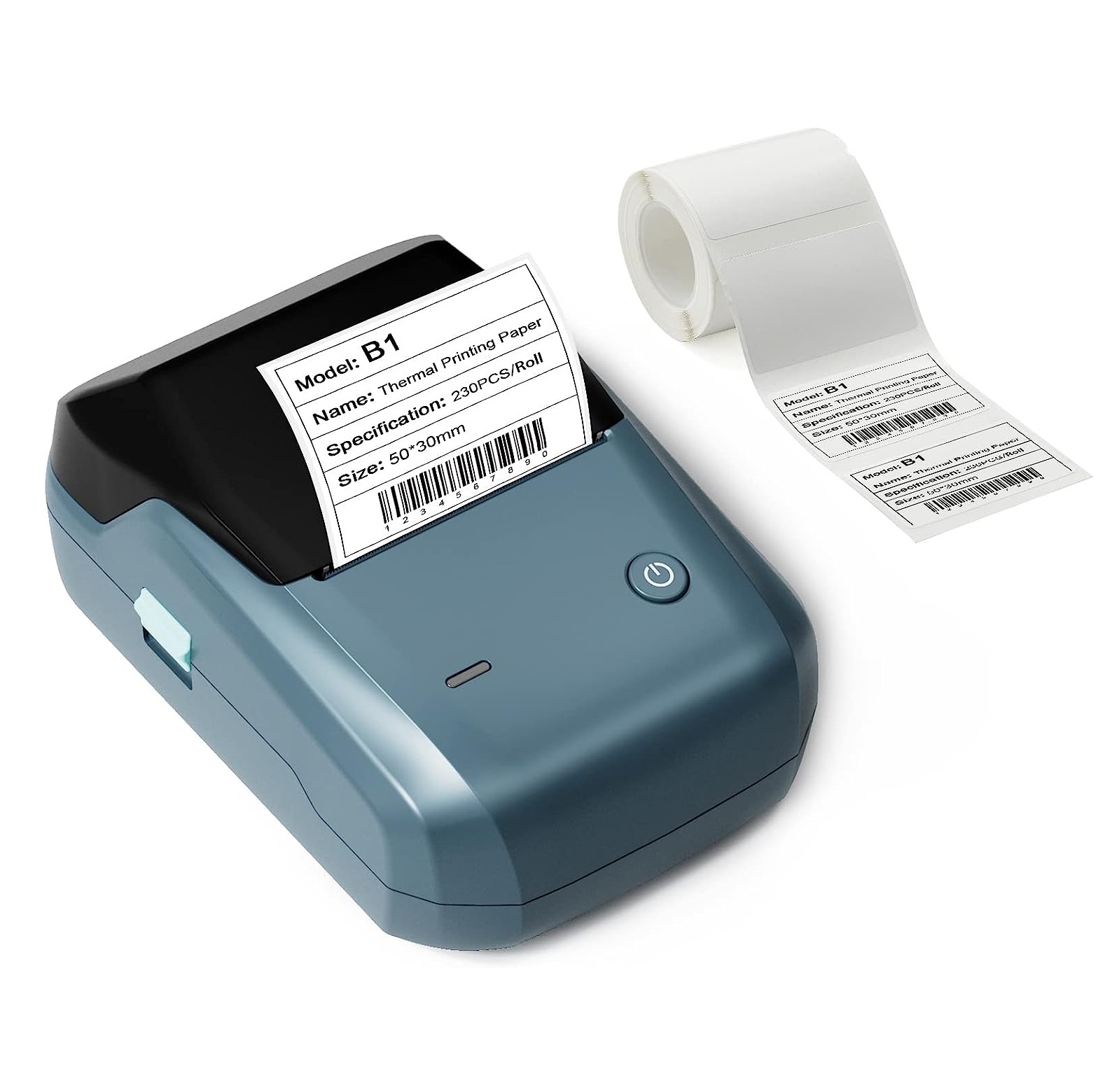 Impressora de etiquetas térmica 50mm Bluetooth bateria iOS Android Impressora térmica portátil azul e preta a imprimir etiquetas térmicas