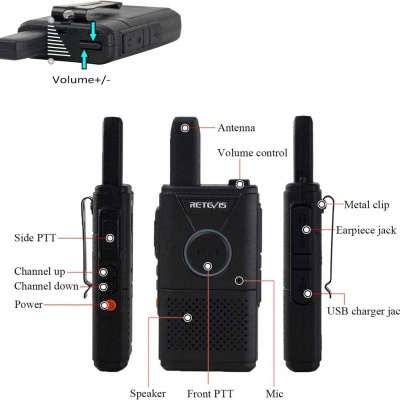 Rádio comunicador preto RETEVIS com antena e botões