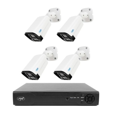 Quatro câmaras de segurança brancas com gravador preto PNI