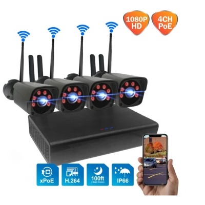 Câmaras de vigilância pretas com base preta e ícones informativos