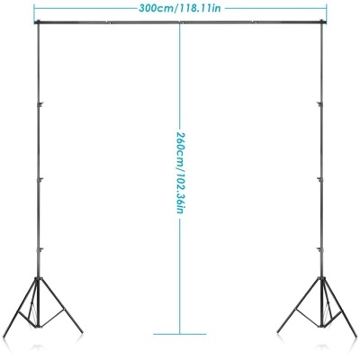 suporte de fotografia preto com barras e dimensões indicadas