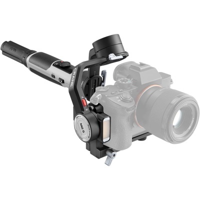 Suporte estabilizador preto e cinzento para câmara fotográfica