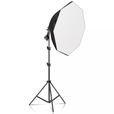 Softbox fotográfico octogonal branco com tripé preto