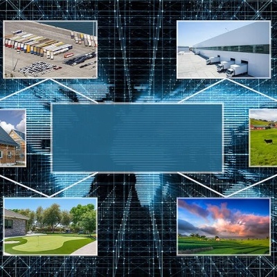 Colagem digital de seis imagens variadas sobre fundo de rede azul