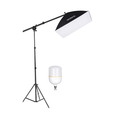 Softbox de iluminação com tripé e luz LED branca com detalhes dourados