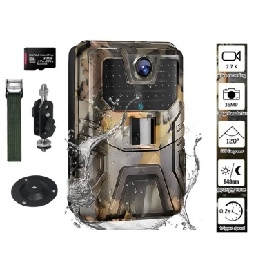 Câmara de caça camuflada com acessórios e cartão micro SD 32GB
