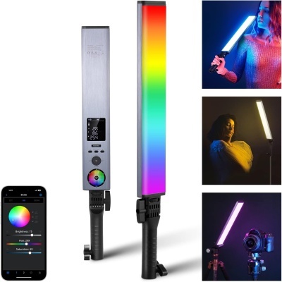 bastão de luz LED RGB portátil com controlo via app e ecrã digital