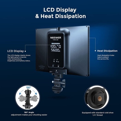 Painel LED Neewer T12-B1 com ecrã LCD e ajustável a 180 graus