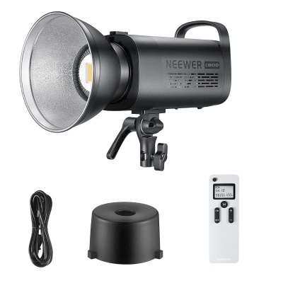 Kit de iluminação fotográfica com luz Neewer CN 600, cabo, base e comando remoto branco
