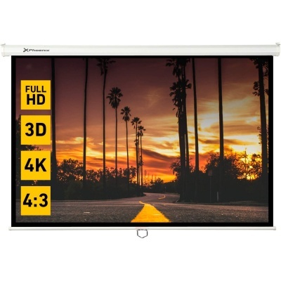 Ecrã de projeção com imagem de estrada e texto FULL HD, 3D, 4K, 4:3