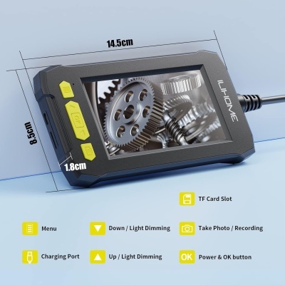 Dispositivo digital LIHONG preto com ecrã a cores e botões amarelos