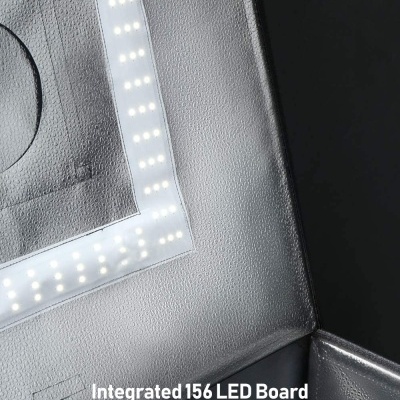 Painel luminoso LED embutido em estrutura cinza almofadada