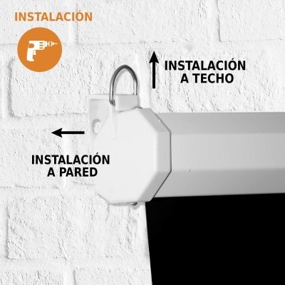 Imagem de conjunto de instalação branco com texto em português e espanhol e parede de tijolo