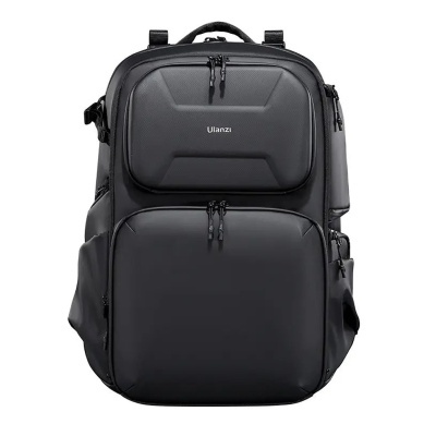 Mochila preta Ulanzi com múltiplos compartimentos e alça superior