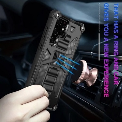 Capa telemóvel preta resistente com suporte anel magnético para carro em interior de veículo