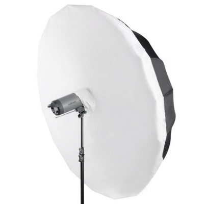 Softbox octogonal branco com suporte metálico preto e luz de estúdio cinzenta