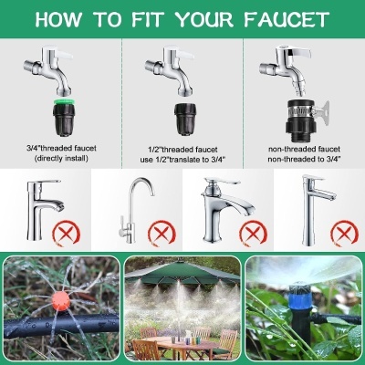 Instruções para adaptar conectores em diferentes torneiras e aplicações em jardim