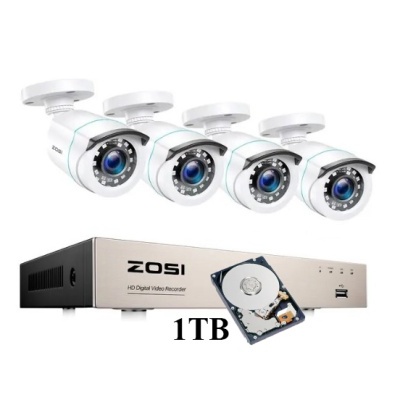 Conjunto de câmaras de vigilância brancas com gravador ZOSI HD e disco rígido