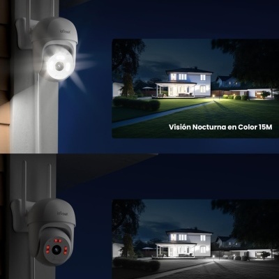 Câmera de segurança branca com visão noturna em cor e infravermelho