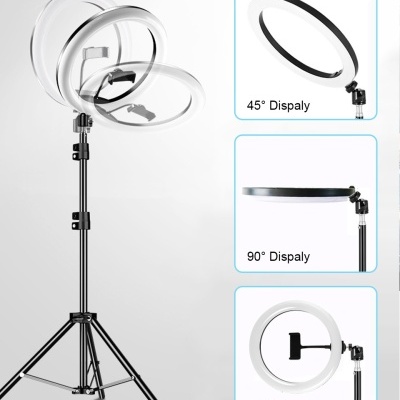 Tripé com luz circular LED e suporte para telemóvel ajustável