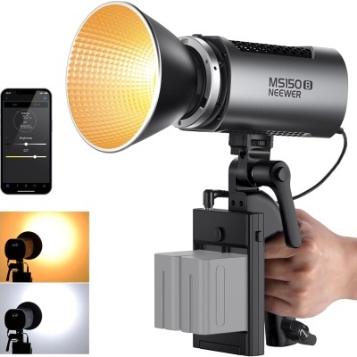Iluminação fotográfica Neewer MS150 B com refletor dourado e controlo via smartphone