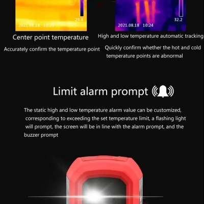 Dispositivo de medição térmica com imagens térmicas e descrição de funções de alarme de temperatura