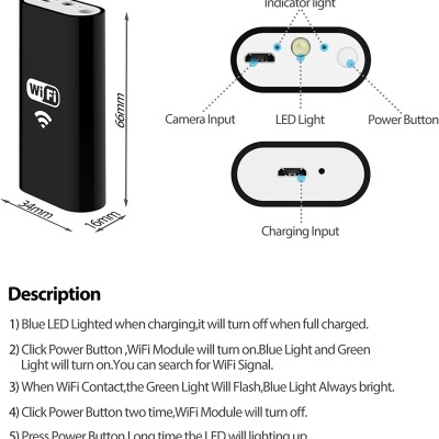 Dispositivo preto compacto com etiqueta WiFi e luzes LED