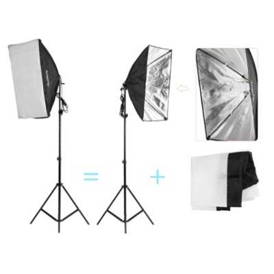Conjunto de iluminação de estúdio com duas softboxes e tripés pretos