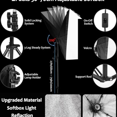 Caixa de luz softbox ajustável com componentes detalhados e material refletor