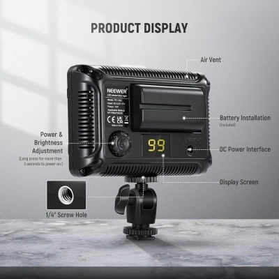 Painel de luz LED preto NEEWER com visor digital e suporte de montagem