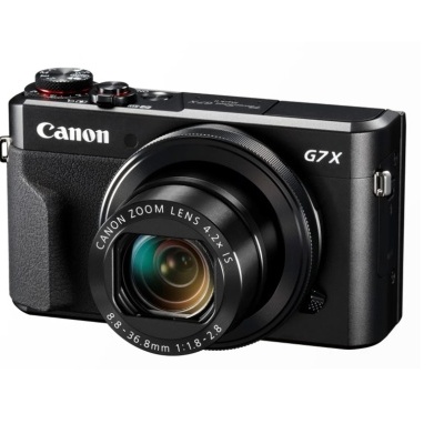 Câmara fotográfica compacta Canon G7 X preta com lente destaque