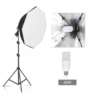 Kit de iluminação para fotografia com tripé, softbox octogonal e lâmpada LED 40W