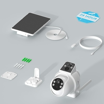 Câmara de vigilância branca com acessórios e autocolante de vigilância 24 horas