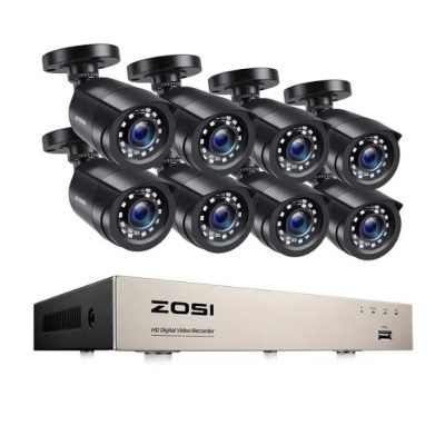 Conjunto de câmaras de vigilância pretas e gravador ZOSI prateado