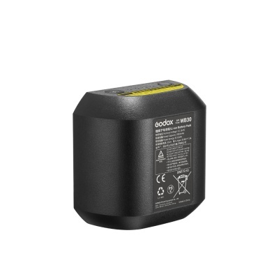Bateria recarregável Godox WB30 Li-ion preta com etiqueta técnica