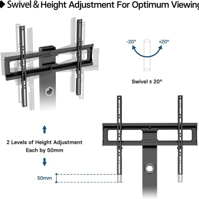 Suporte de parede preto para TV com ajuste de altura e rotação