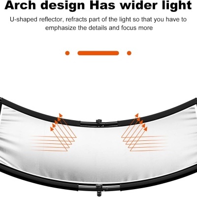 Espelho refletor em arco com superfície branca e estrutura preta