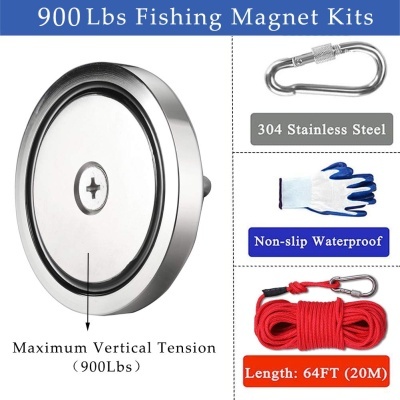 Conjunto de íman para pesca com íman, mosquetão, luva e corda