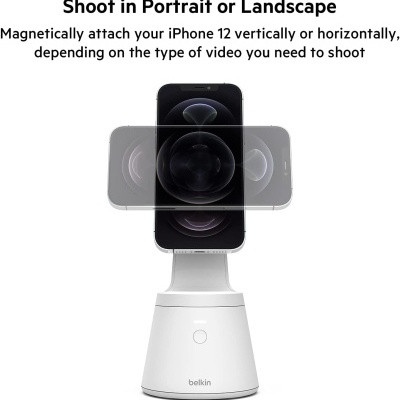 Suporte branco para iPhone 12 Belkin com opção de orientação vertical e horizontal