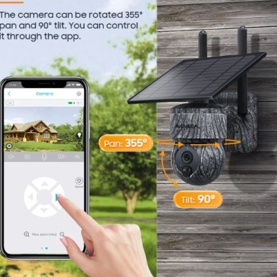 Câmara de vigilância exterior com painel solar e controlo por smartphone