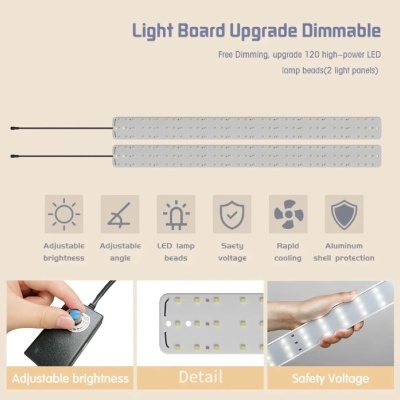 Placas LED retangulares com luzes, controlo de brilho azul e proteções de segurança em carcaça de alumínio