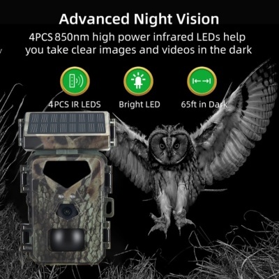 Câmara de vigilância camuflada com painéis solares e LEDs infravermelhos