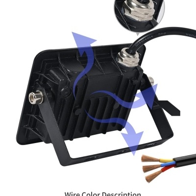 Protetor de luz LED preto com dissipação de calor e fios coloridos