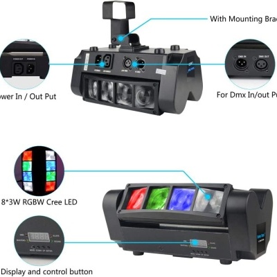 Dispositivo de iluminação LED RGBW preto com display e botões