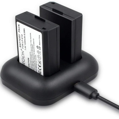 Carregador preto com duas baterias EGEON inseridas