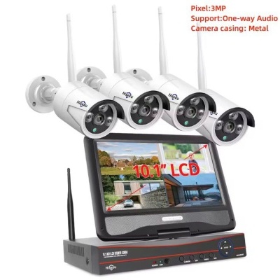 Conjunto vigilância com câmaras brancas e unidade digital com ecrã LCD 10.1.