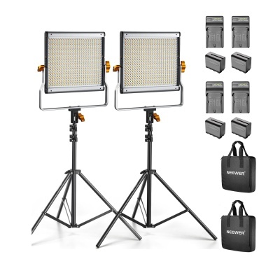 Conjunto de iluminação LED com 2 luzes em tripé, baterias, carregadores e bolsas NEewer